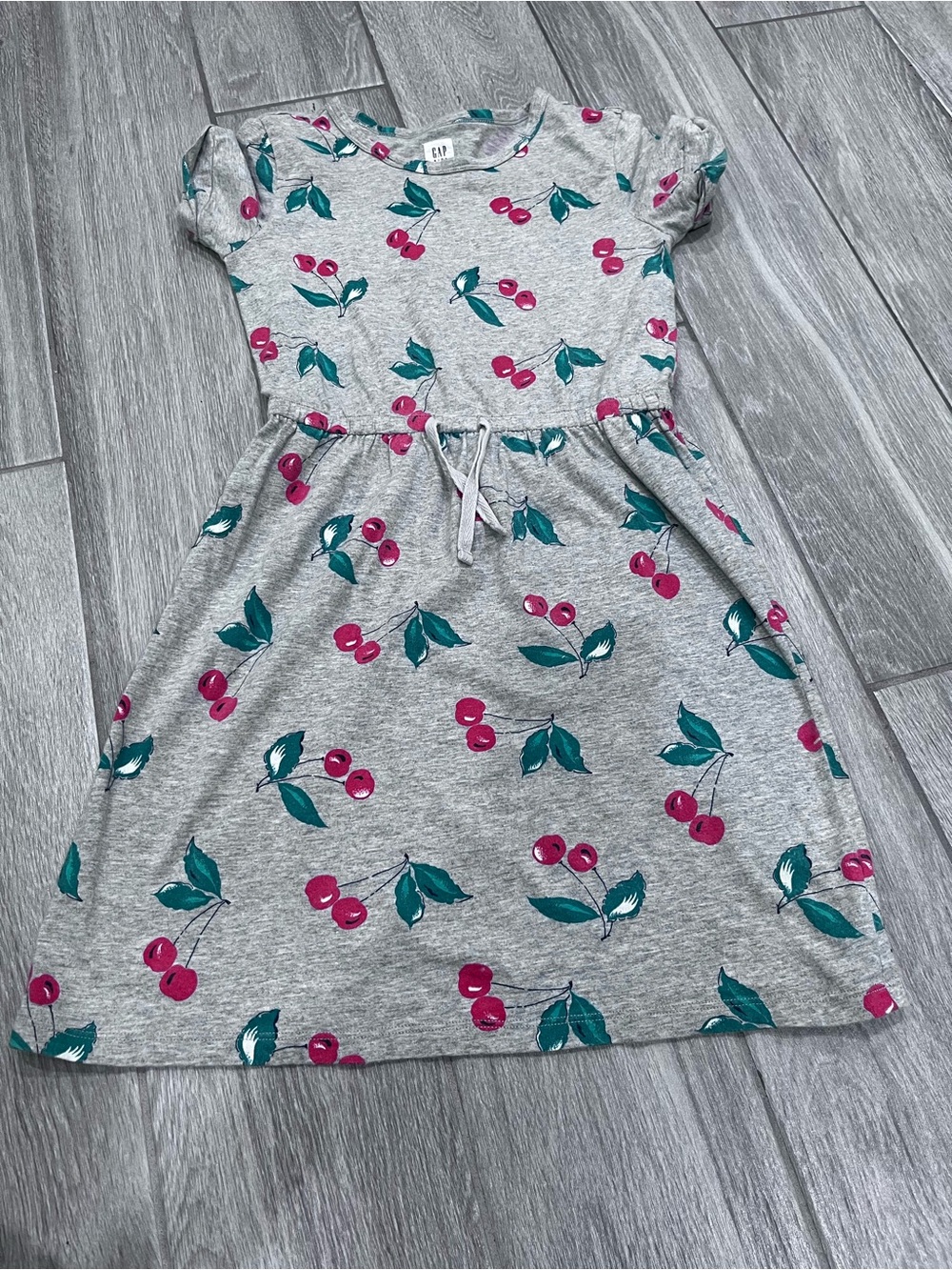 GAP Girls Gray Cherry-Print Short Sleeve Dress